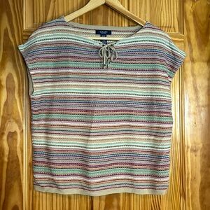 Chaps Pastel Striped Tie-Neck Knit Top